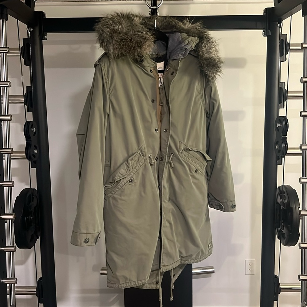 TNA Green Military Edition Long Fit Green Winter Coat Size Medium